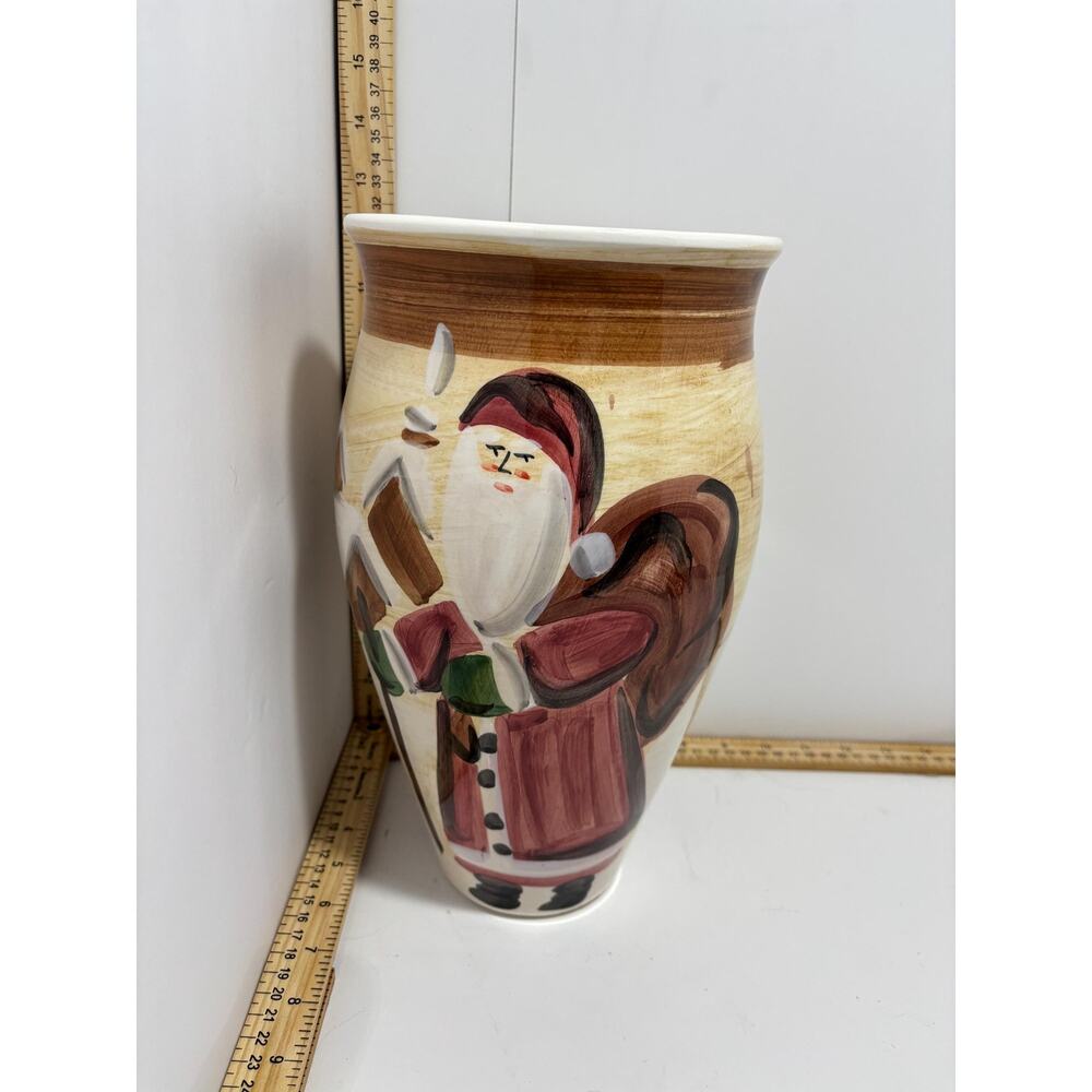 Vintage Marco e Cristina Italian Hand-Painted Father Christmas Ceramic Vase